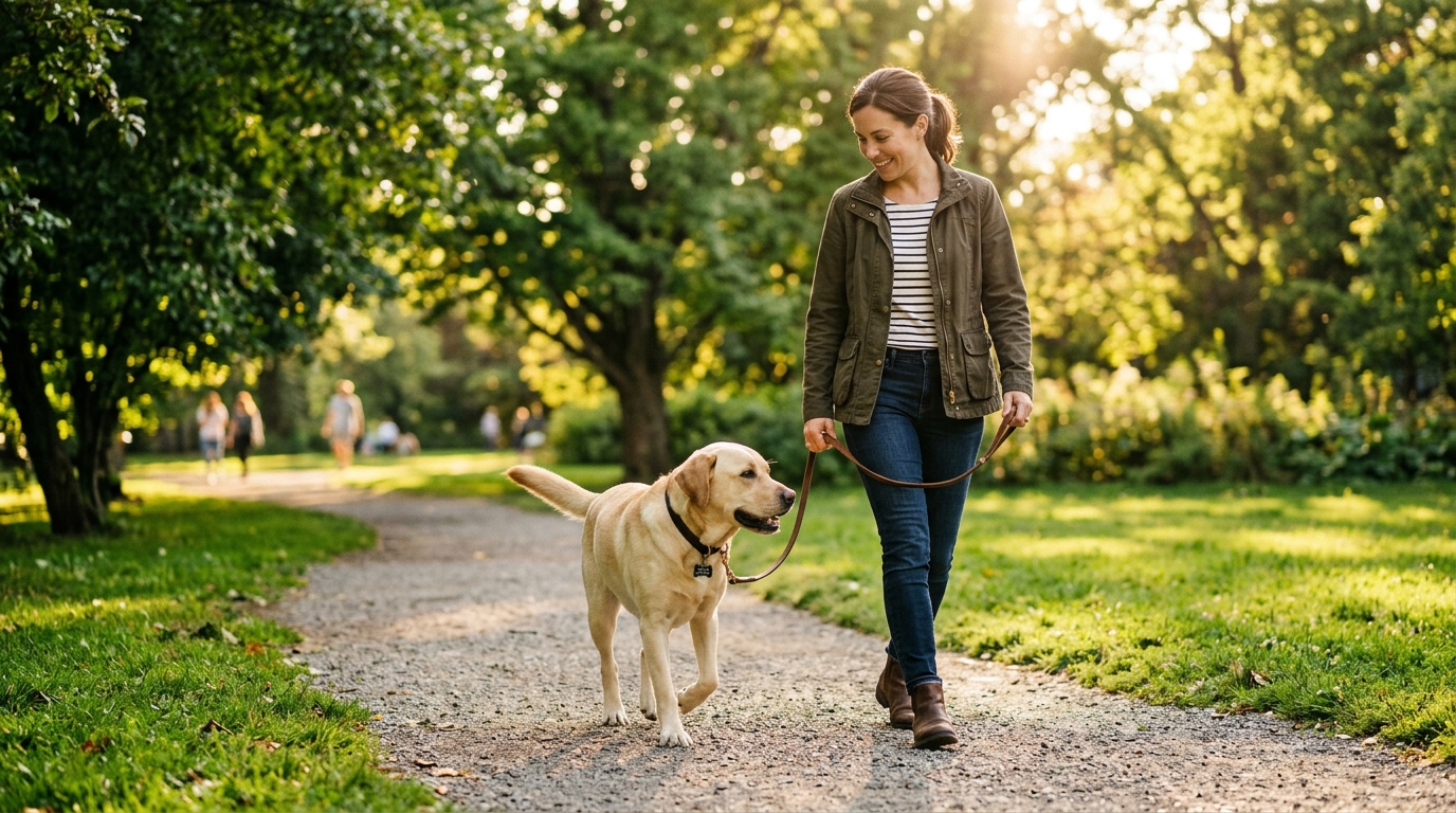 Tutor e cachorro em atividade ao ar livre